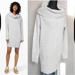 Lululemon Along The Way Dress XS Heathered Grey Ribbed Cowl Neck Sweatshirt